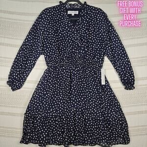 Emma & Michele Navy White Polka Dot Ruffle Hem Dress Size PXL NWT